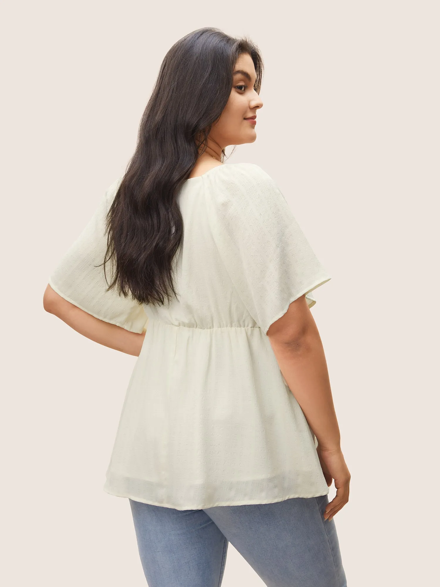 Plain Texture Elastic Waist Ruched Ties Blouse sold by Bloomchic product image thumbnail 4