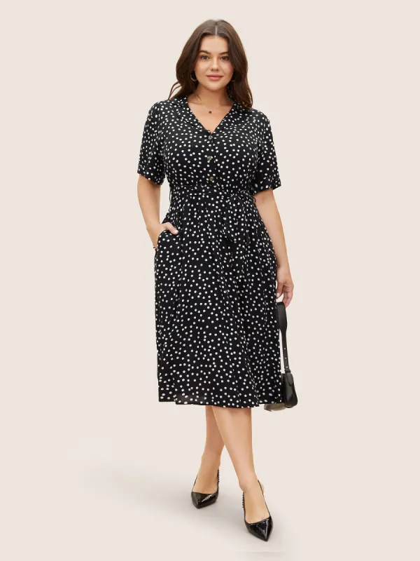 Polka Dot Suit Collar Cuffed Sleeve Dress sold by Bloomchic
