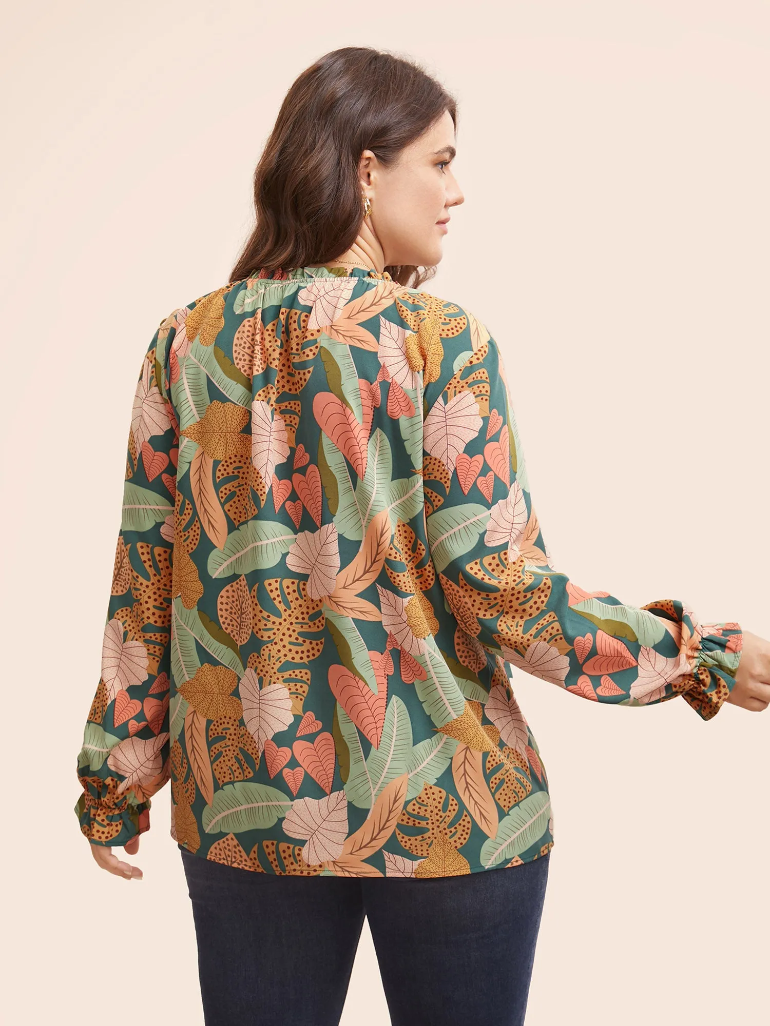 Plant Print Frill Trim Lantern Sleeve Blouse sold by Bloomchic product image thumbnail 3