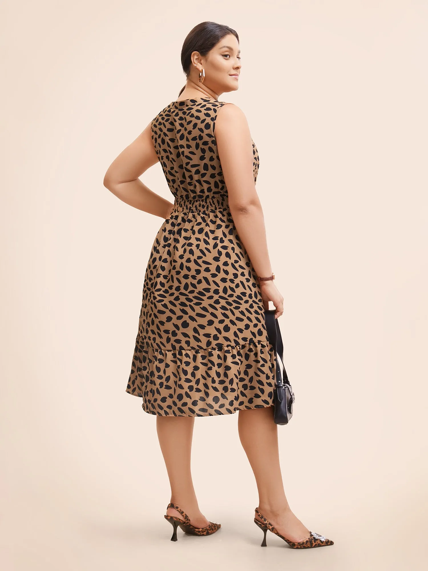 Leopard Print Notched Shirred Tank Dress sold by Bloomchic product image thumbnail 3