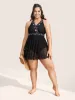 Floral Embroidered Overlap Collar Swim Dress sold by Bloomchic
