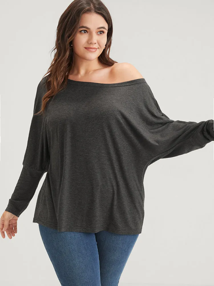 Solid Dolman Sleeve One Shoulder Long Tee sold by Bloomchic