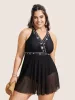 Floral Embroidered Overlap Collar Swim Dress sold by Bloomchic