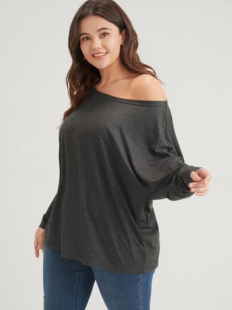 Solid Dolman Sleeve One Shoulder Long Tee sold by Bloomchic product image thumbnail 3