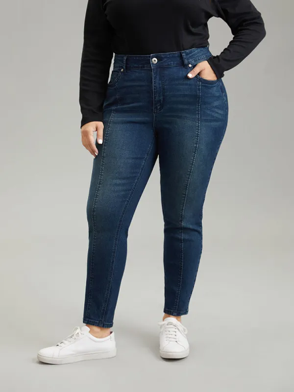 Seam Front Dark Wash Skinny Jeans sold by Bloomchic