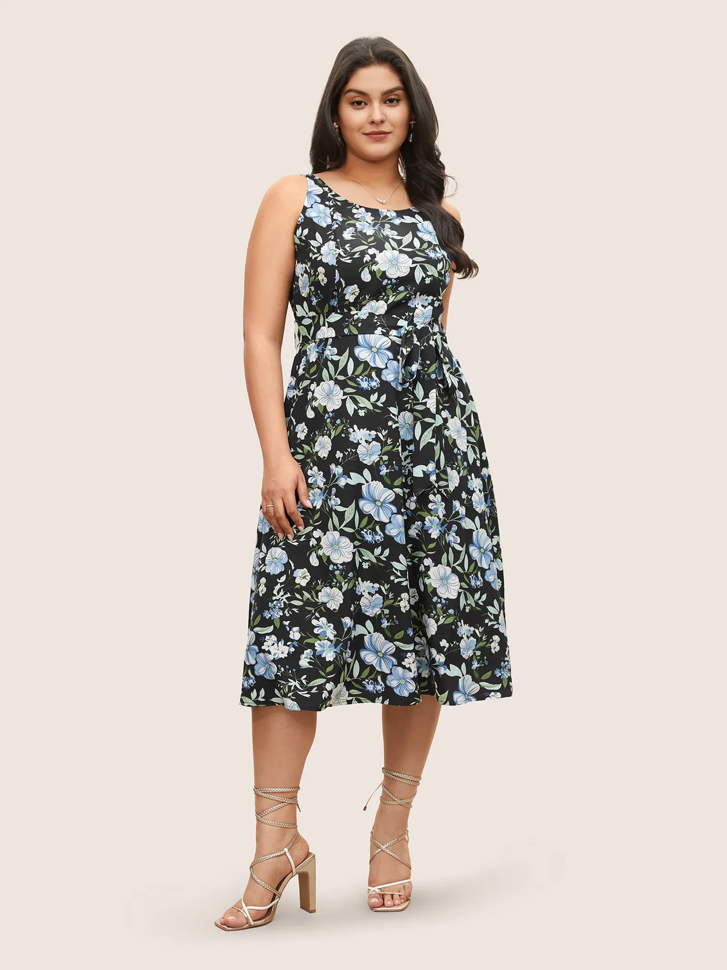 Floral Elastic Waist Sleeveless Pocket Belted Dress sold by Bloomchic product image thumbnail 3