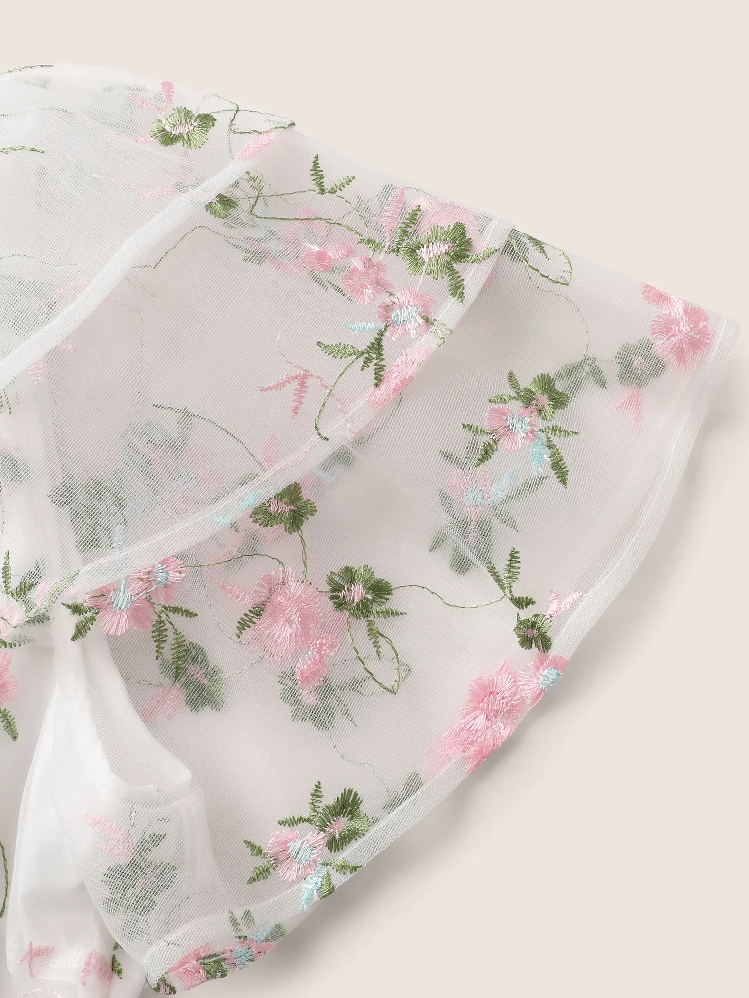 Overlap Collar Mesh Floral Embroidered Tiered Ruffles Dress sold by Bloomchic product image thumbnail 4