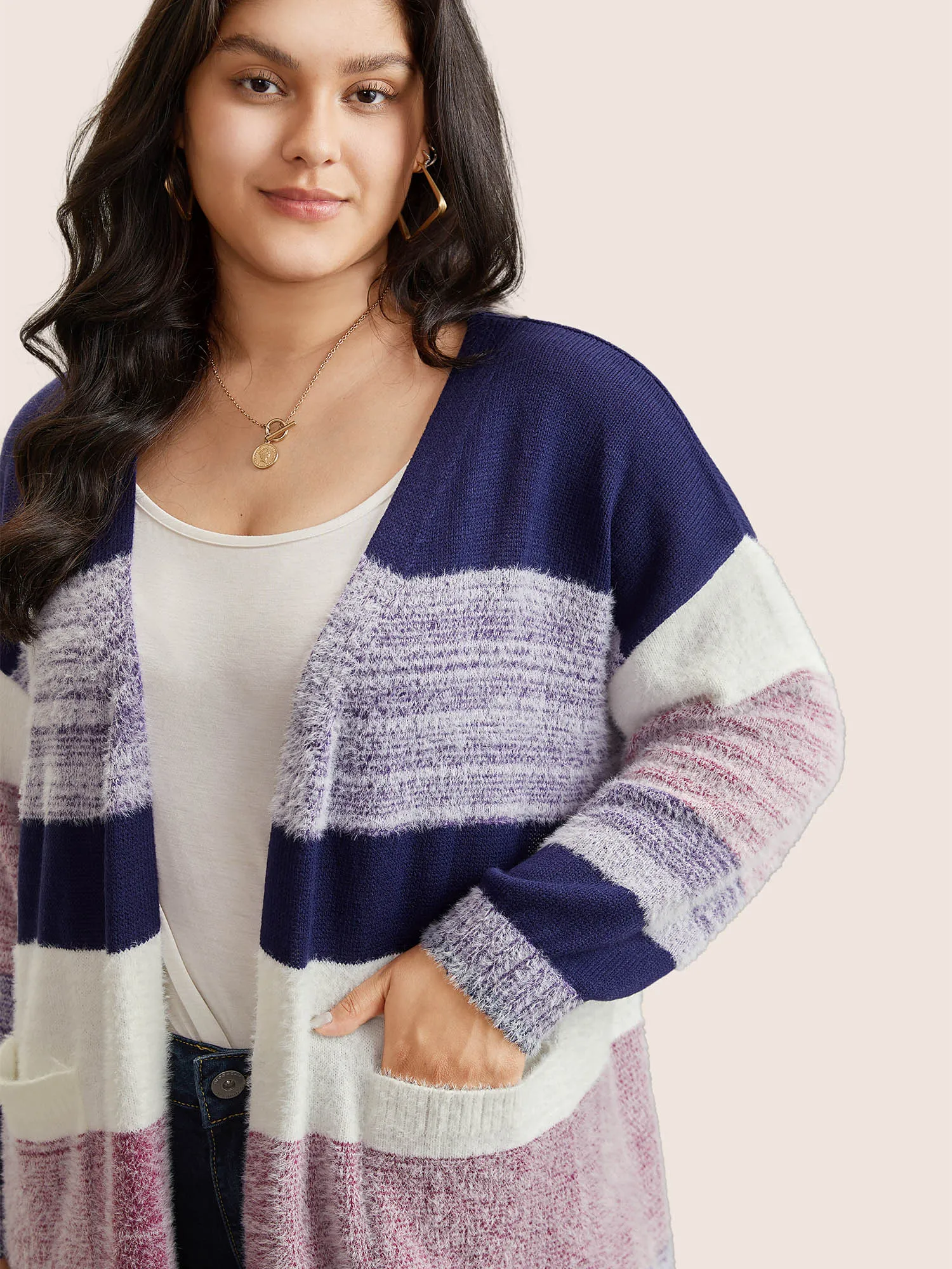 Plaid Pocket Open Front Loose Cardigan sold by Bloomchic product image thumbnail 4