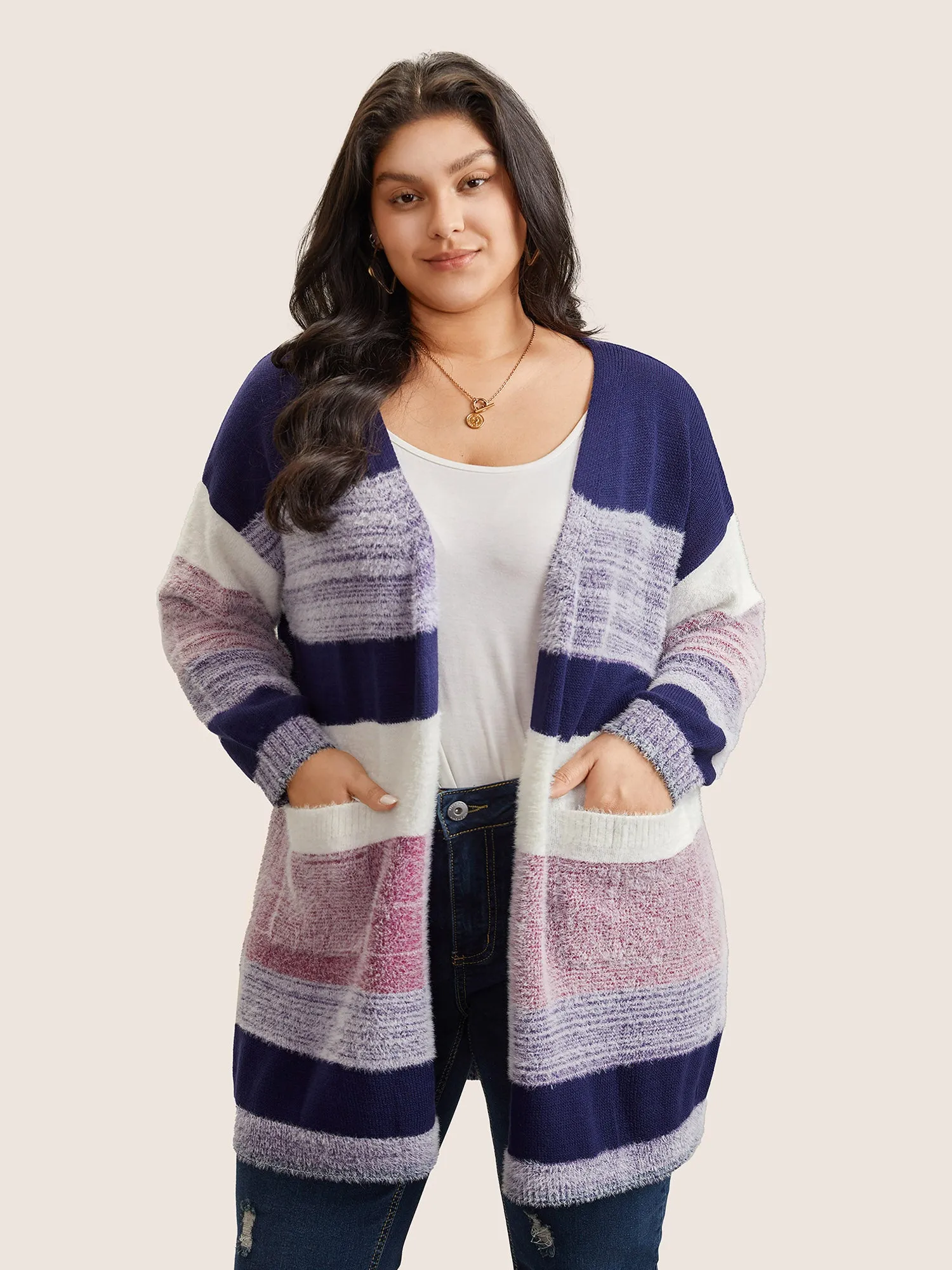 Plaid Pocket Open Front Loose Cardigan sold by Bloomchic