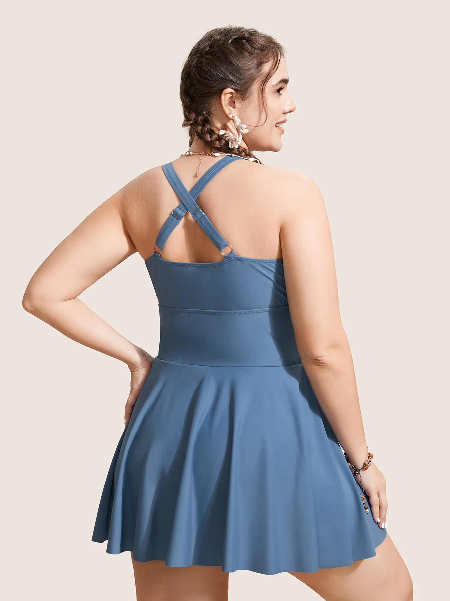 Plain Overlap Collar Ruched Swim Dress sold by Bloomchic product image thumbnail 2