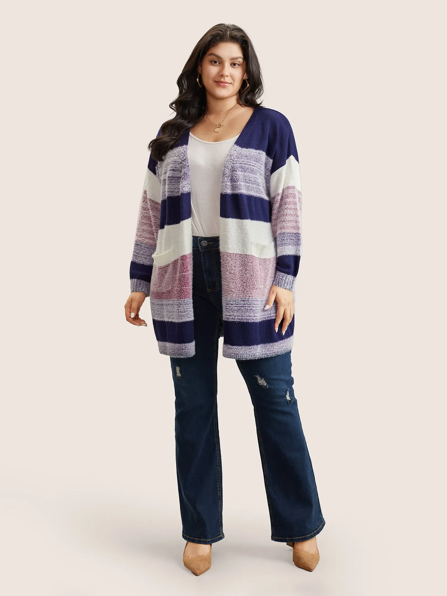 Plaid Pocket Open Front Loose Cardigan sold by Bloomchic product image thumbnail 2