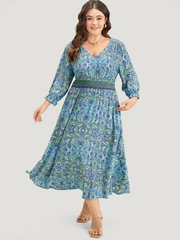 Paisley Print Shirred Flutter Trim Dress sold by Bloomchic product image thumbnail 3