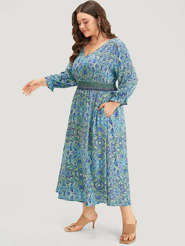 Paisley Print Shirred Flutter Trim Dress sold by Bloomchic product image thumbnail 4