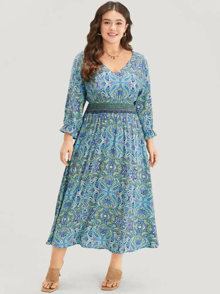 Paisley Print Shirred Flutter Trim Dress sold by Bloomchic