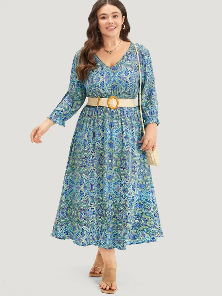 Paisley Print Shirred Flutter Trim Dress sold by Bloomchic product image thumbnail 5
