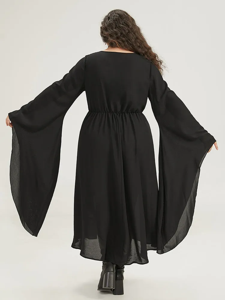 Halloween Plain Lace Up Bell Sleeve Dress sold by Bloomchic product image thumbnail 4