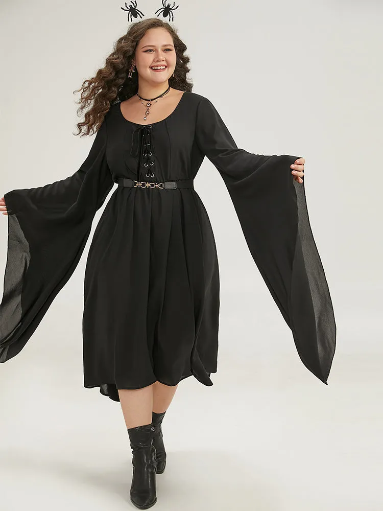 Halloween Plain Lace Up Bell Sleeve Dress sold by Bloomchic product image thumbnail 5