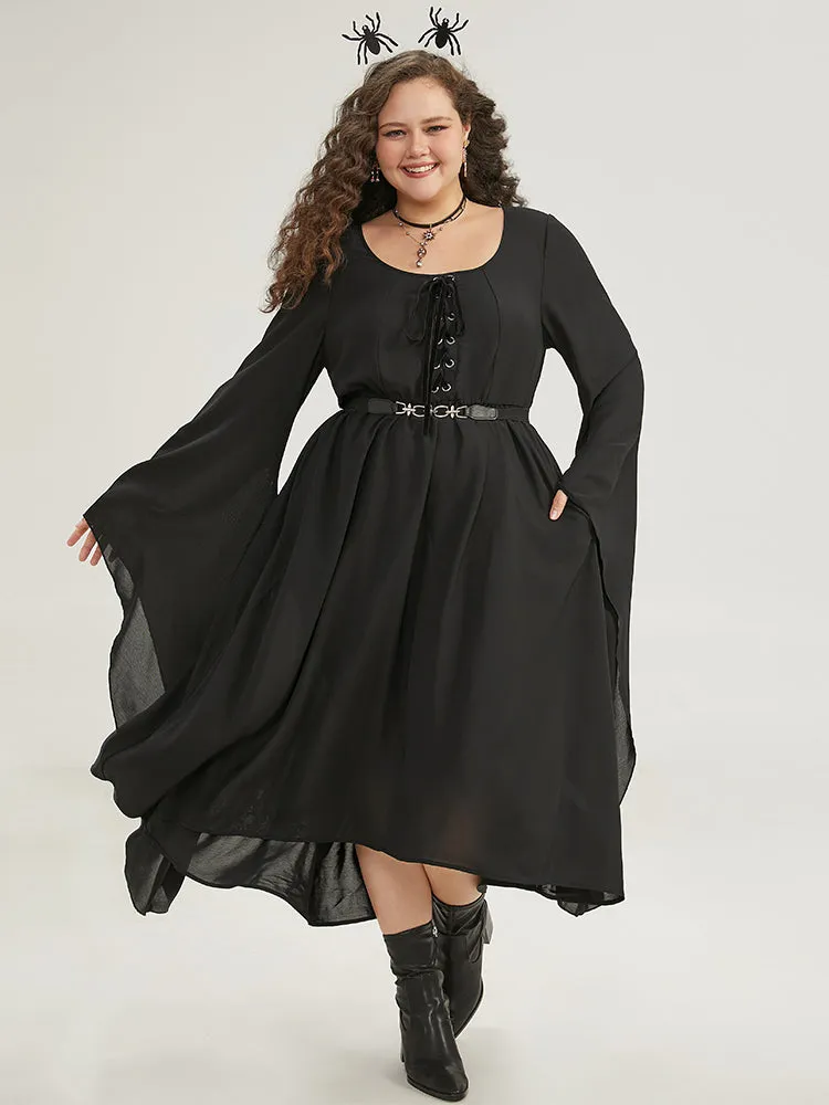 Halloween Plain Lace Up Bell Sleeve Dress sold by Bloomchic product image thumbnail 2