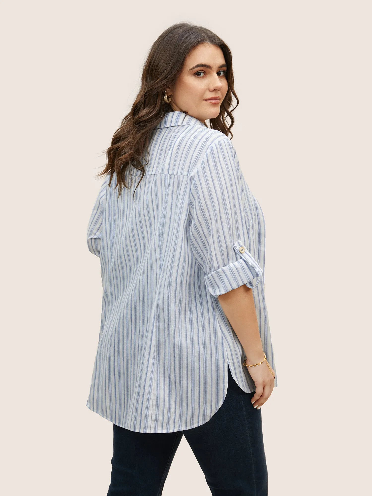 Striped Shirt Collar Button Cuff Sleeve Blouse sold by Bloomchic product image thumbnail 4