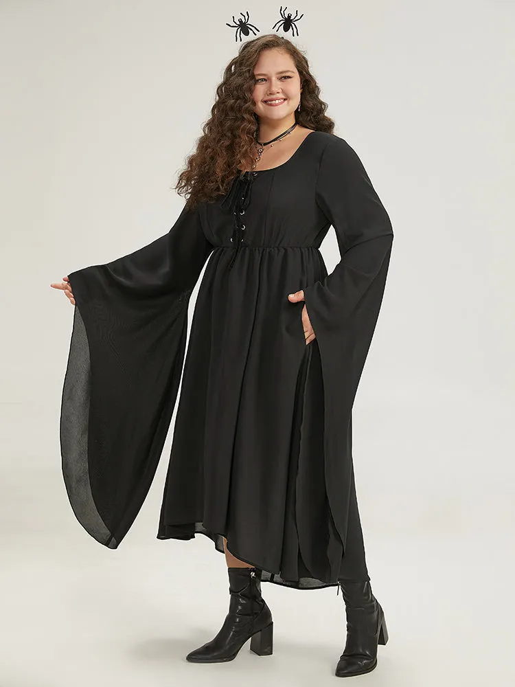 Halloween Plain Lace Up Bell Sleeve Dress sold by Bloomchic product image thumbnail 3