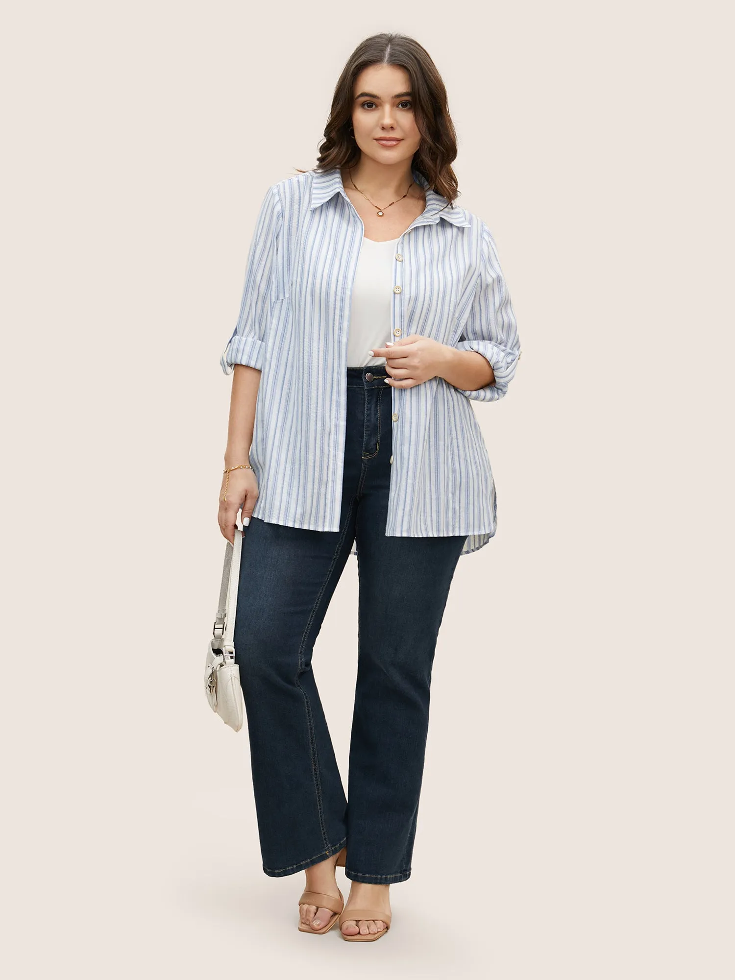 Striped Shirt Collar Button Cuff Sleeve Blouse sold by Bloomchic product image thumbnail 2