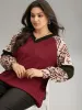 Boho Print Contrast Texture Rib Knit Raglan Sleeve Sweatshirt sold by Bloomchic