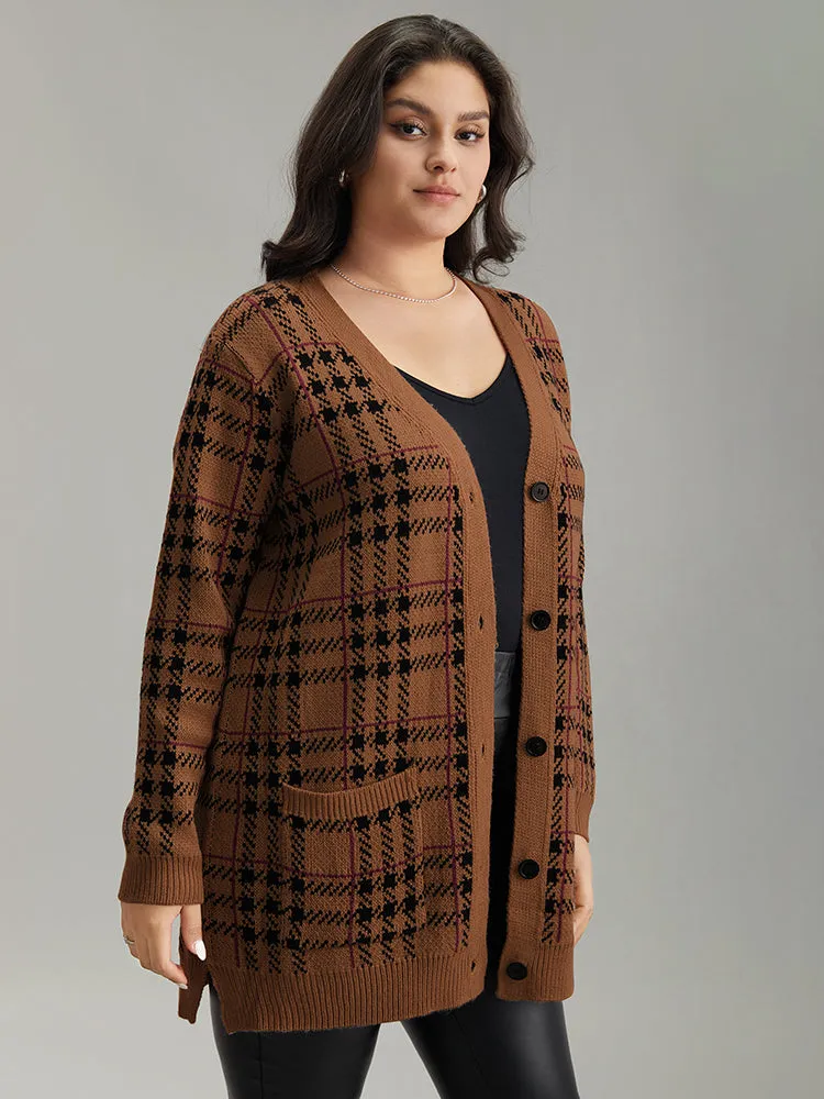 Plaid & Houndstooth Print Patched Pocket Cardigan sold by Bloomchic product image thumbnail 4