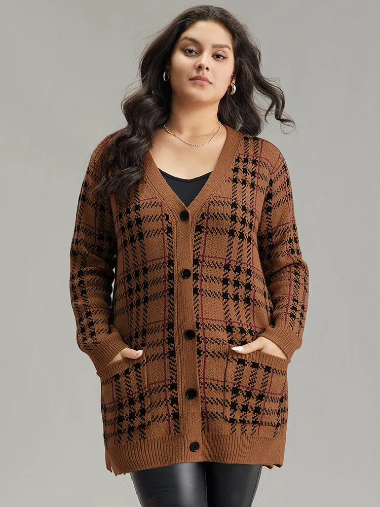 Plaid & Houndstooth Print Patched Pocket Cardigan sold by Bloomchic product image thumbnail 3
