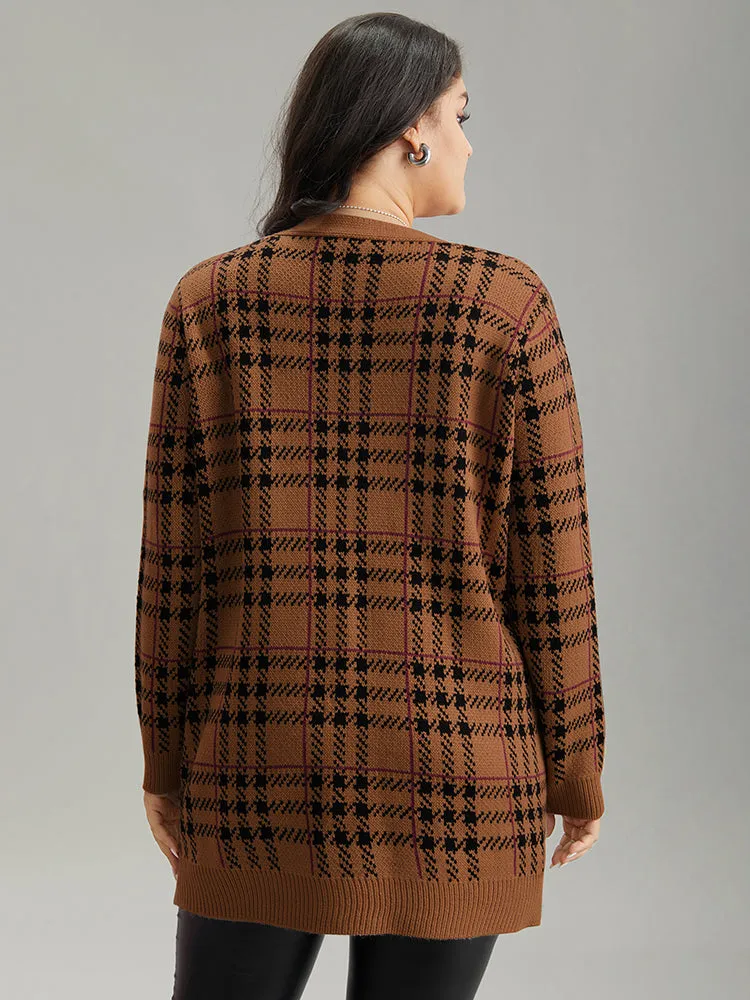 Plaid & Houndstooth Print Patched Pocket Cardigan sold by Bloomchic product image thumbnail 2