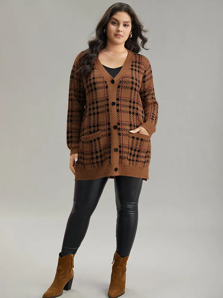 Plaid & Houndstooth Print Patched Pocket Cardigan sold by Bloomchic product image thumbnail 5