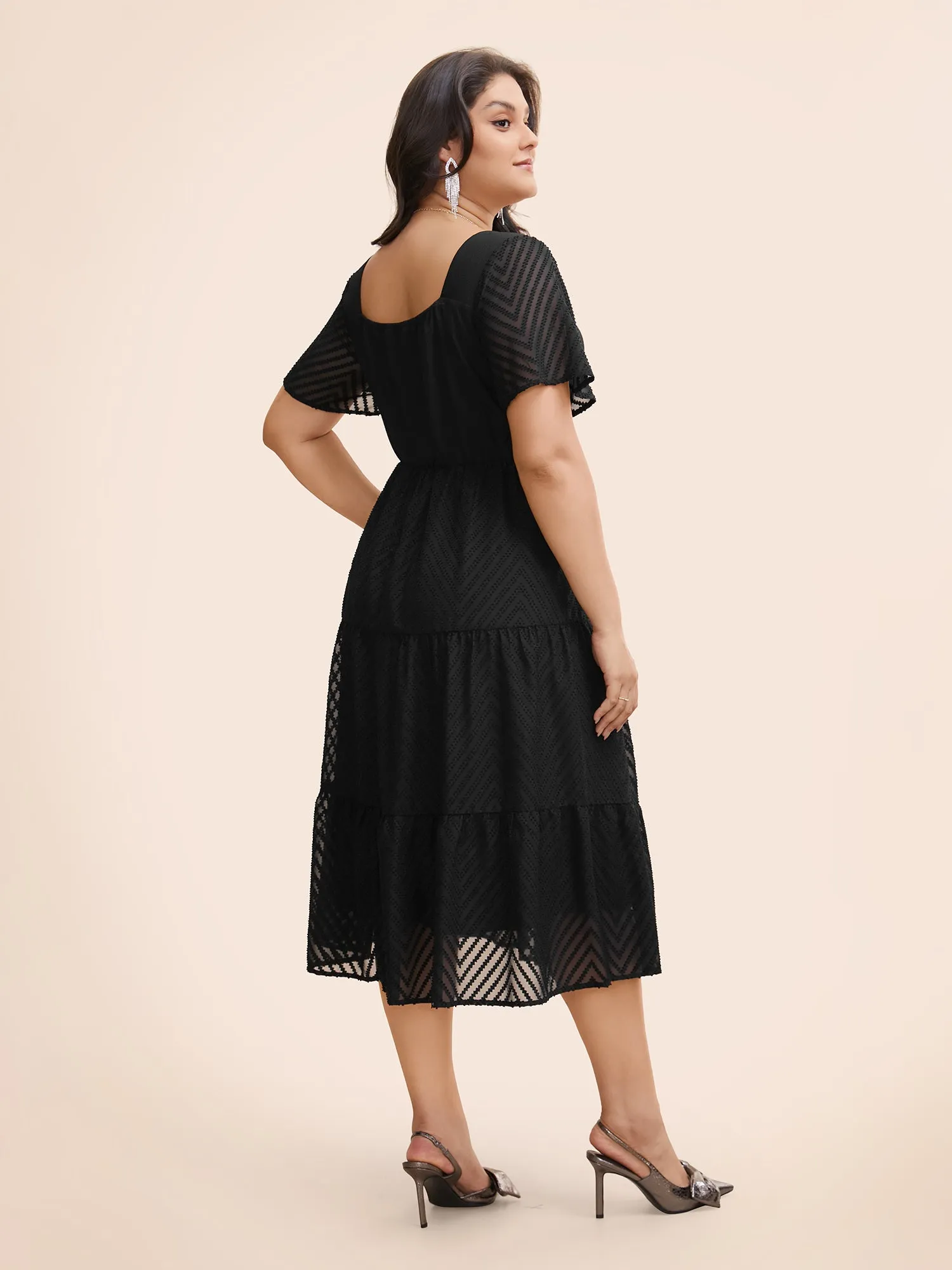 Heart Neckline Texture Patchwork Drawstring Dress sold by Bloomchic product image thumbnail 3