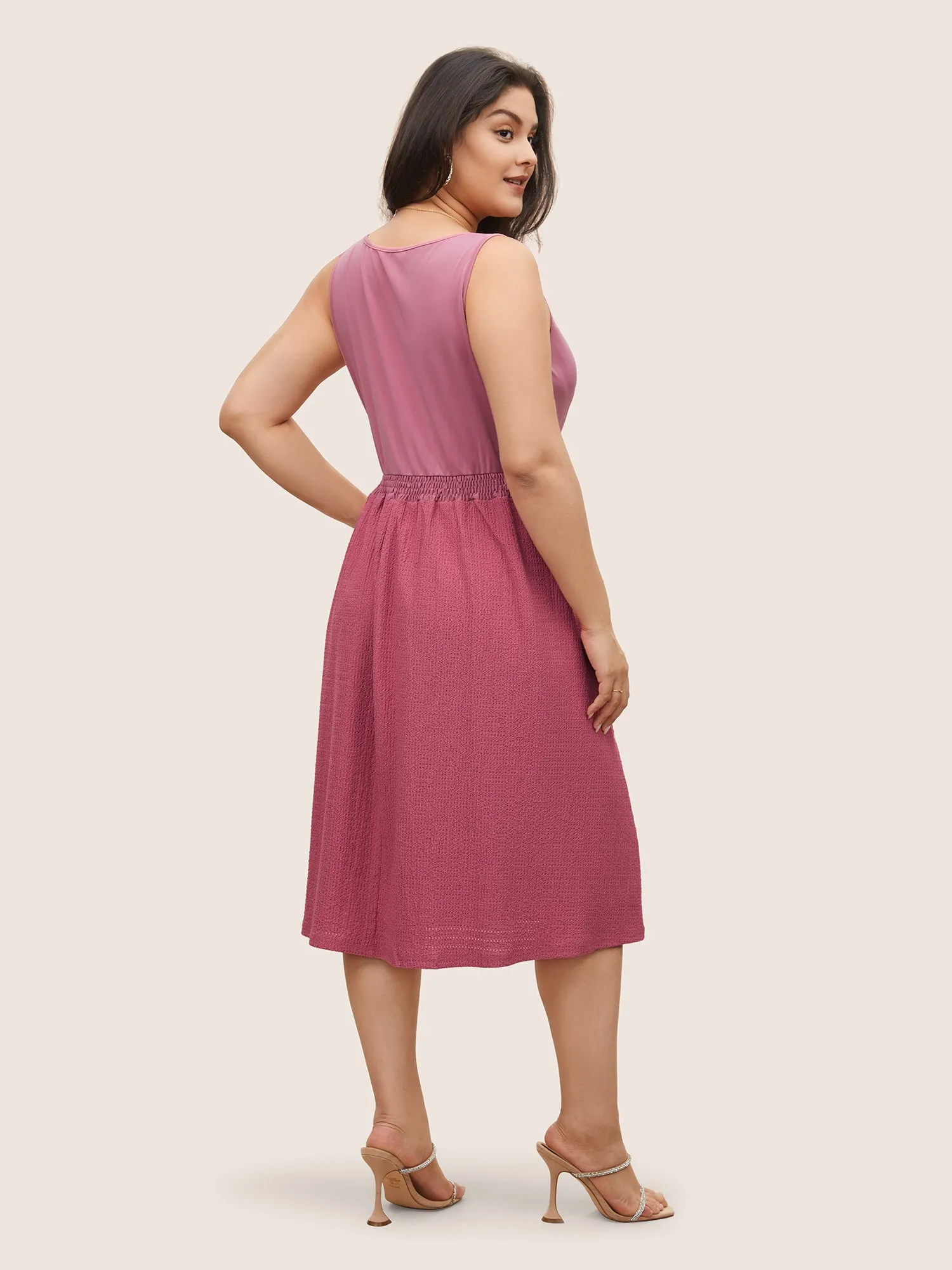 Plisse Contrast Patchwork Shirred Back Tank Dress sold by Bloomchic product image thumbnail 4