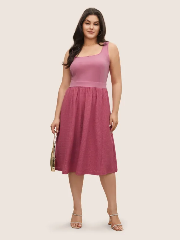 Plisse Contrast Patchwork Shirred Back Tank Dress sold by Bloomchic