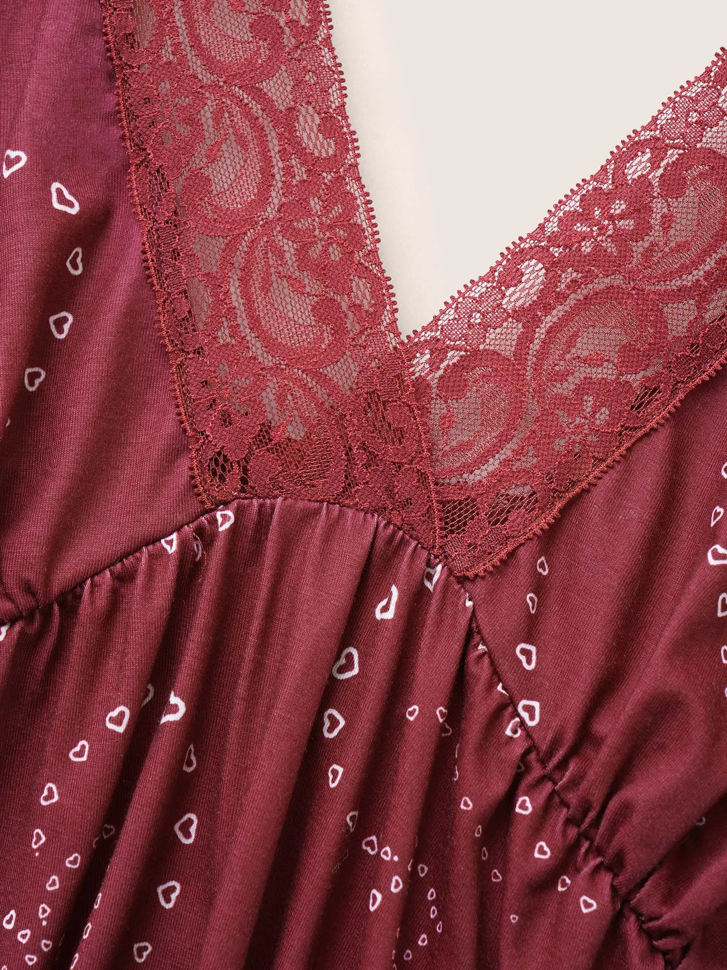 Heart Print Lace Panel Deep V Neck Sleep Dress sold by Bloomchic product image thumbnail 5