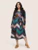 Crew Neck Contrast Colorblock Belted Dress sold by Bloomchic