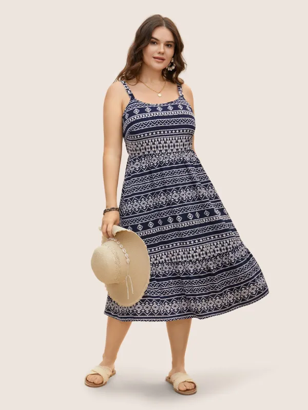 Geometric Bandana Print Elastic Waist Midi Dress sold by Bloomchic