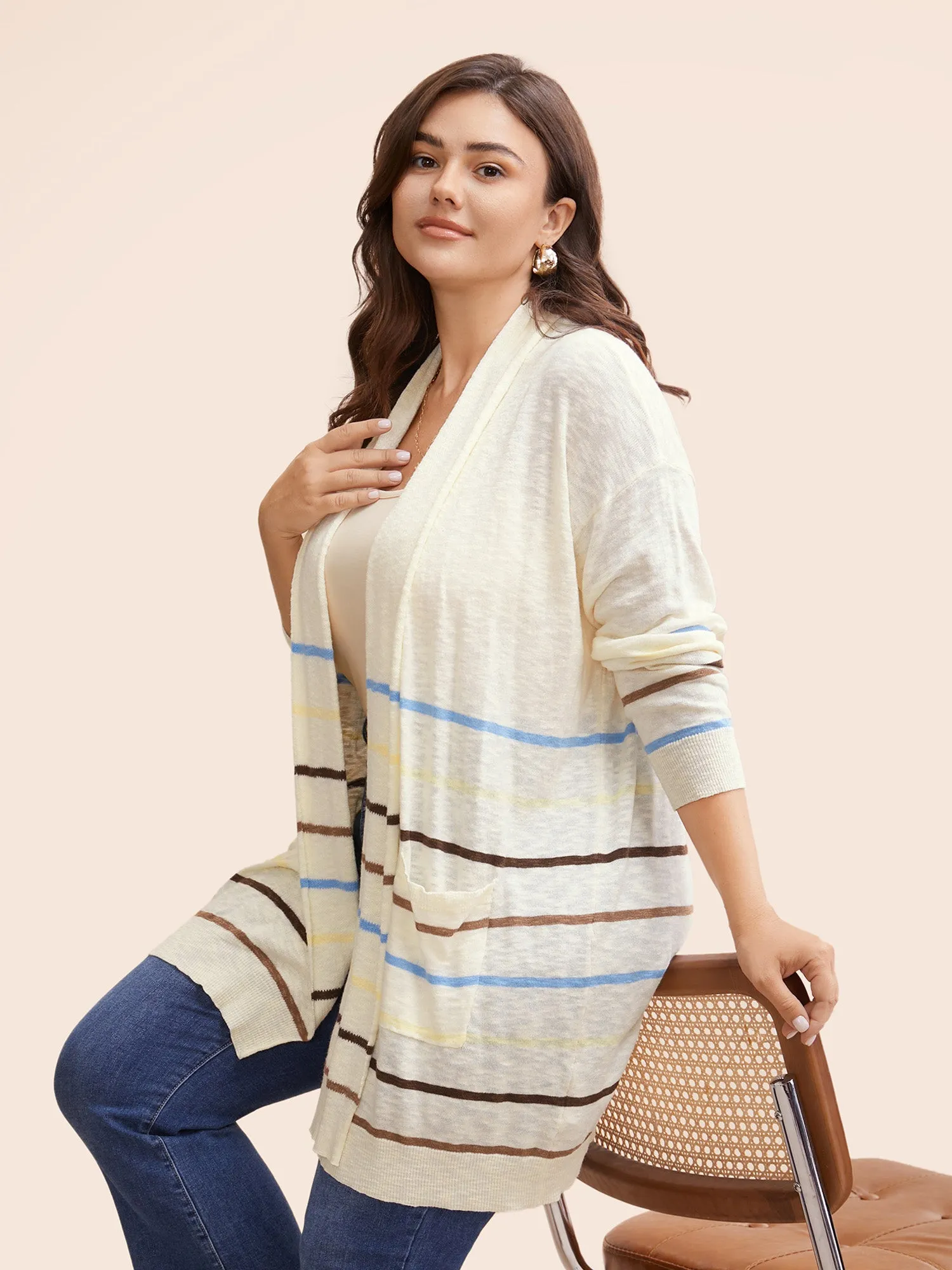 Contrast Striped Pocket Open Front Cardigan sold by Bloomchic product image thumbnail 3