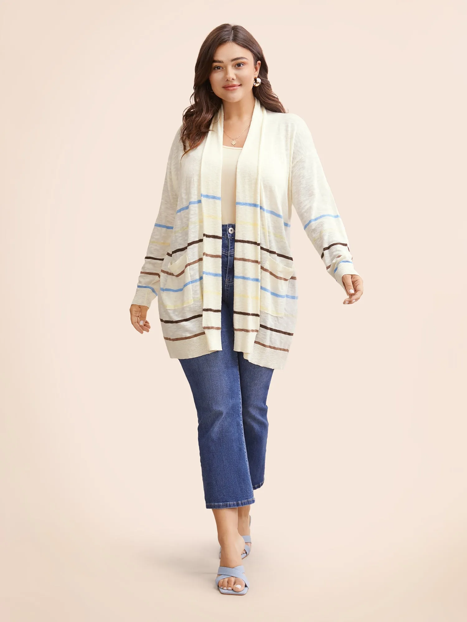 Contrast Striped Pocket Open Front Cardigan sold by Bloomchic product image thumbnail 4