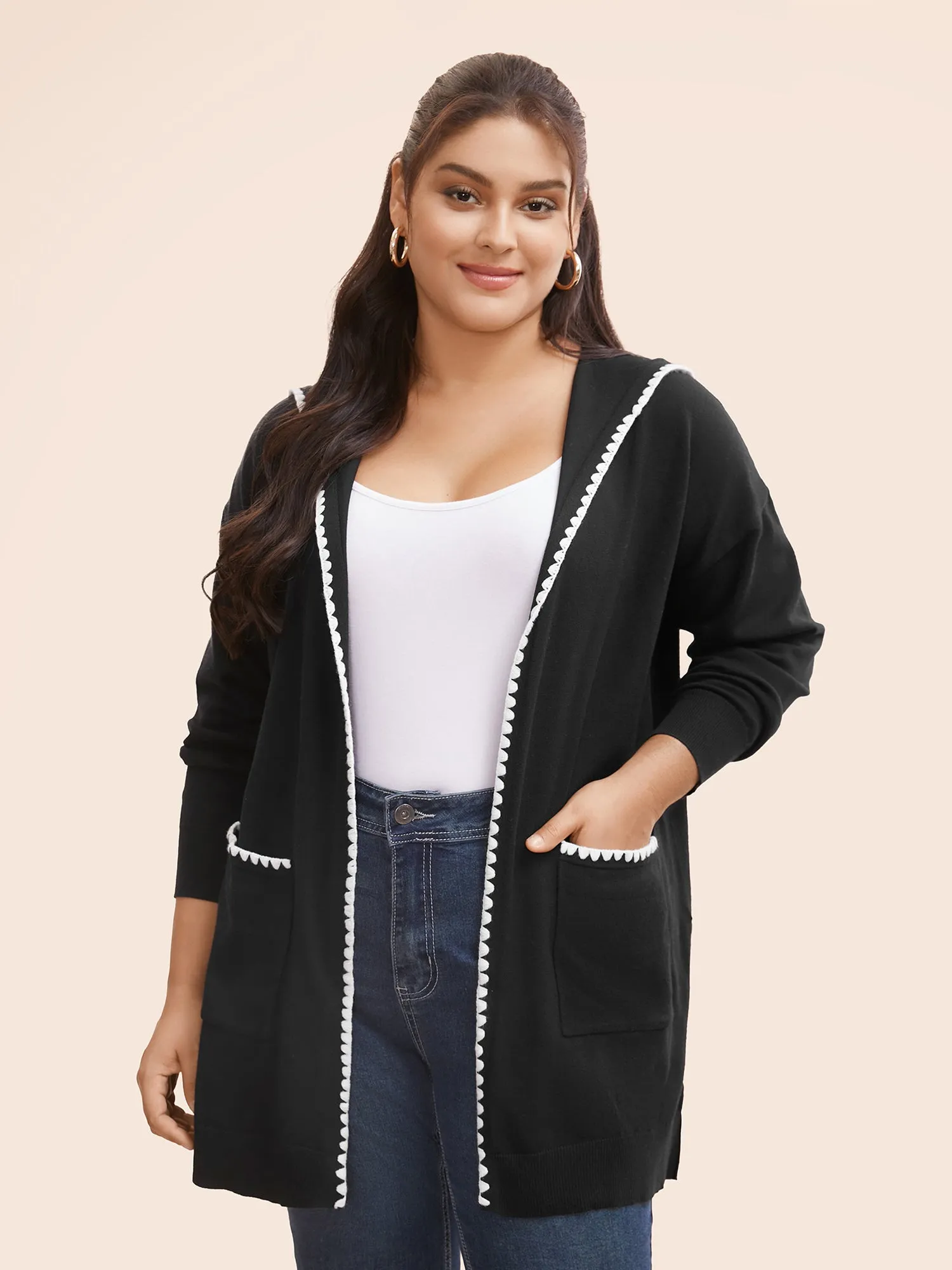 Supersoft Essentials Contrast Trim Hooded Cardigan sold by Bloomchic