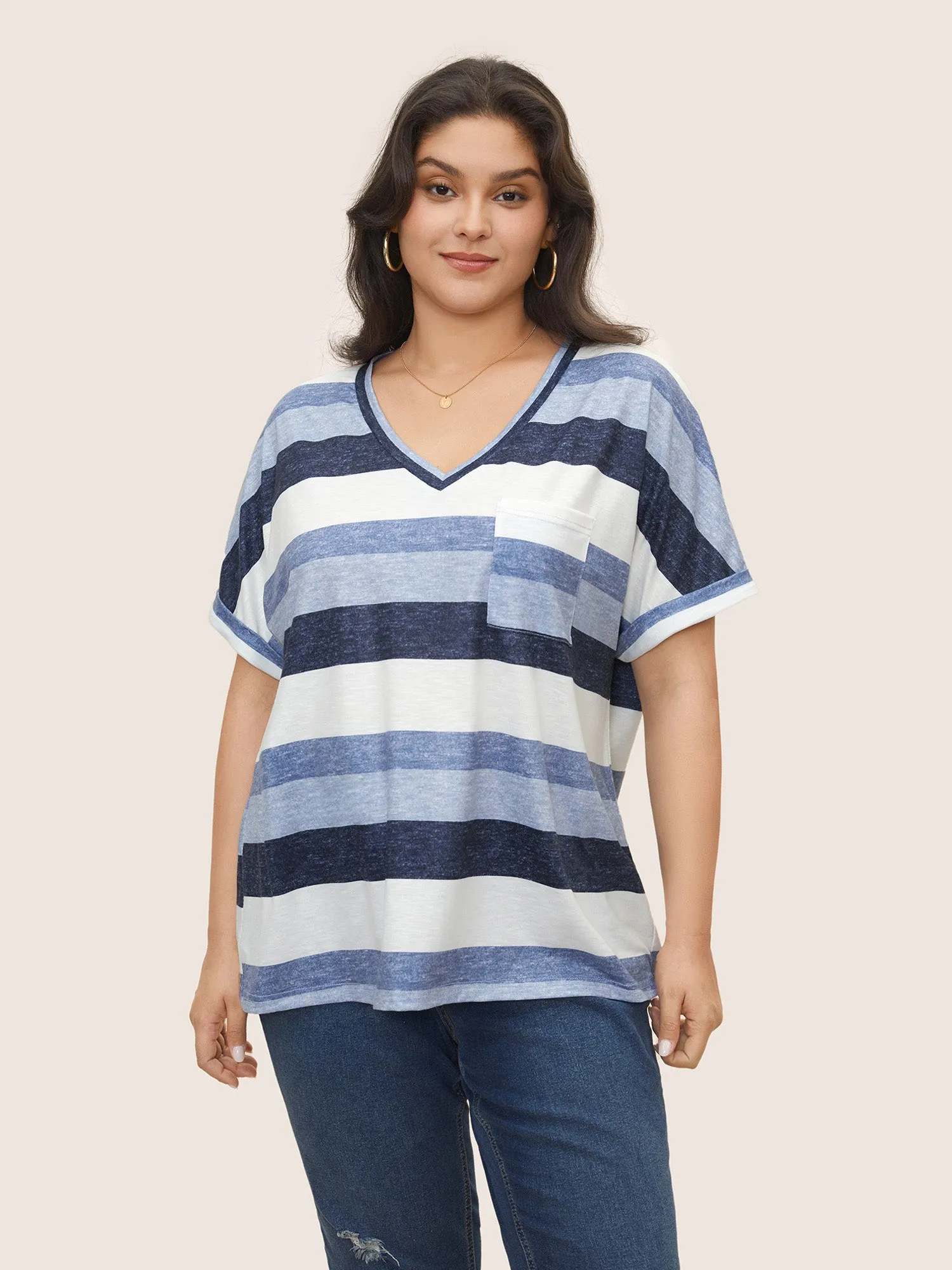 Stripes Dolman Sleeve Patch Pocket T-shirt sold by Bloomchic