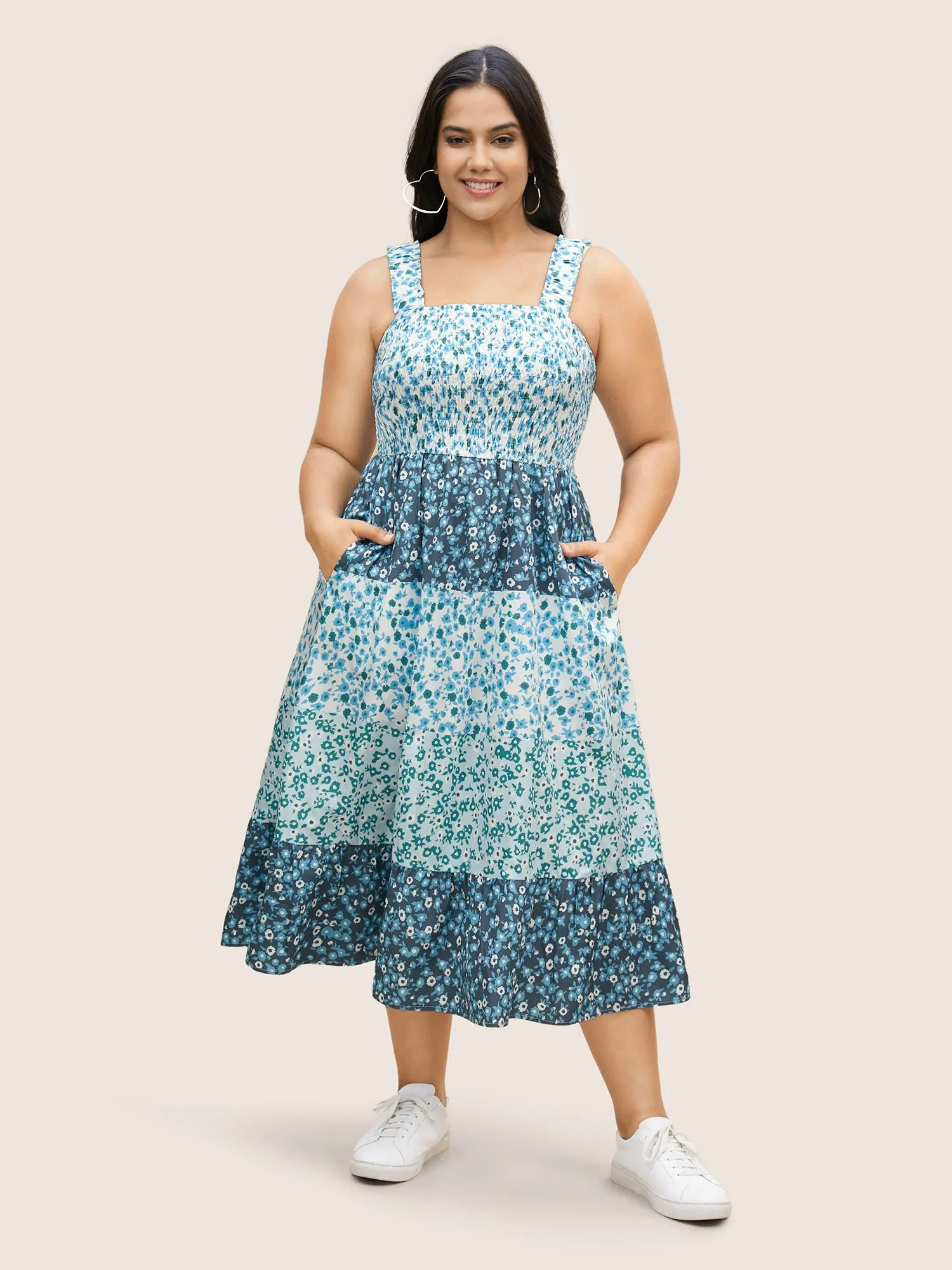 Ditsy Floral Patchwork Ruffle Hem Dress sold by Bloomchic product image thumbnail 3