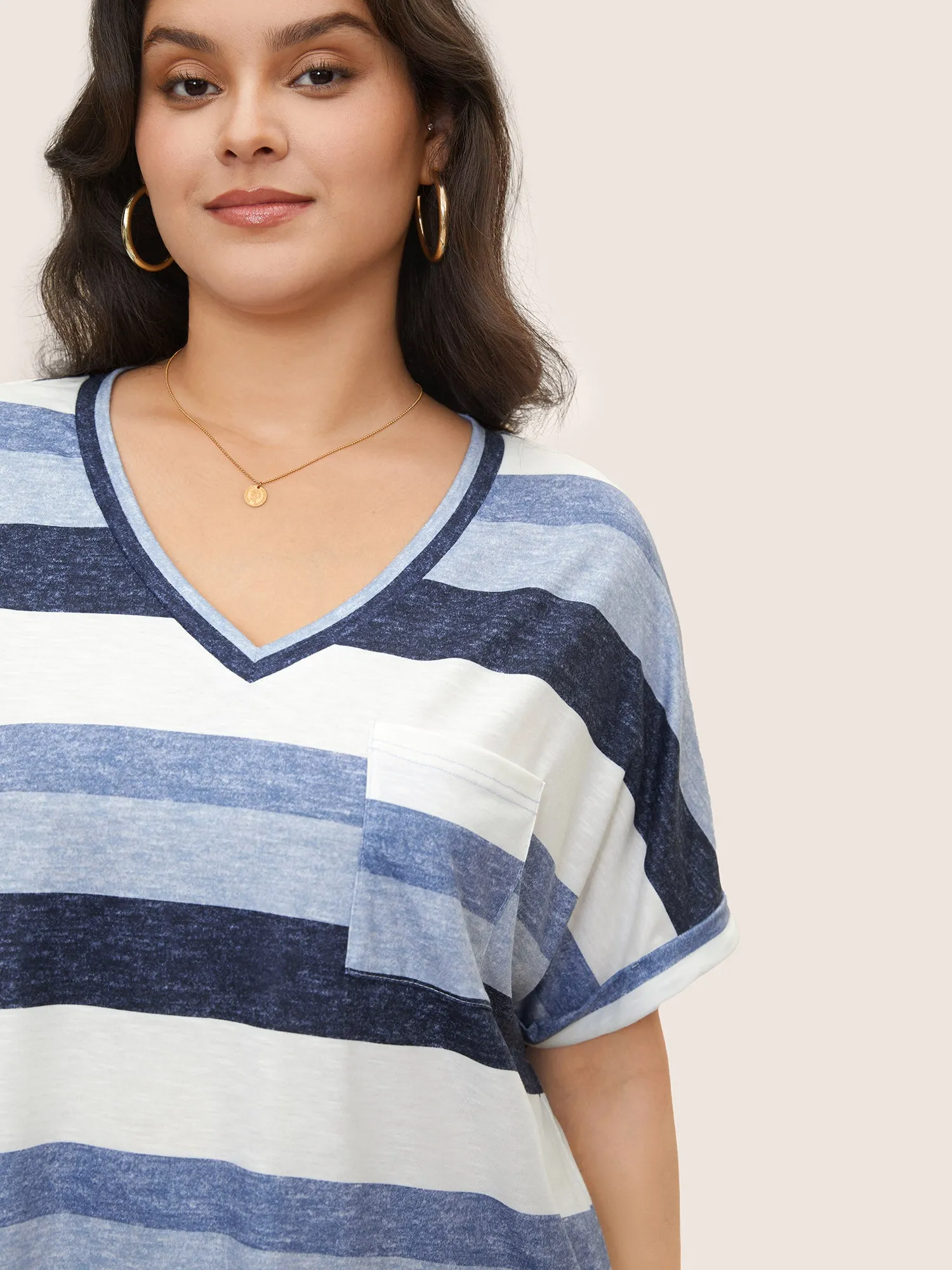Stripes Dolman Sleeve Patch Pocket T-shirt sold by Bloomchic product image thumbnail 4