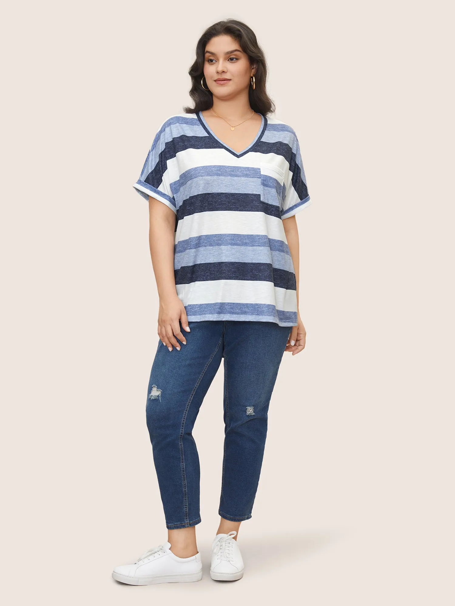 Stripes Dolman Sleeve Patch Pocket T-shirt sold by Bloomchic product image thumbnail 3