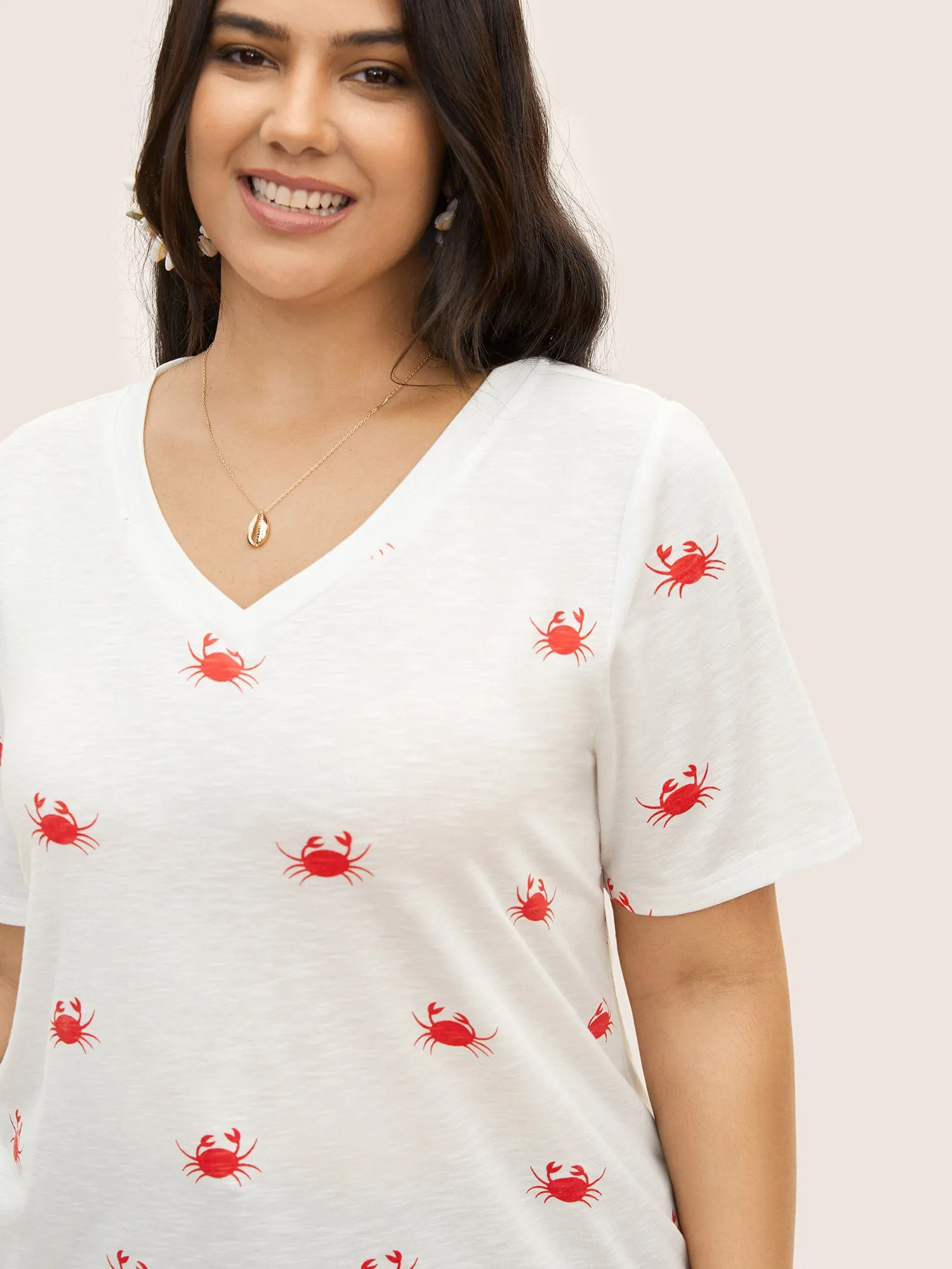 V Neck Marine Crab Print T-shirt sold by Bloomchic product image thumbnail 4