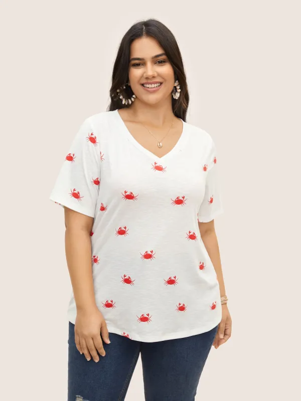 V Neck Marine Crab Print T-shirt sold by Bloomchic