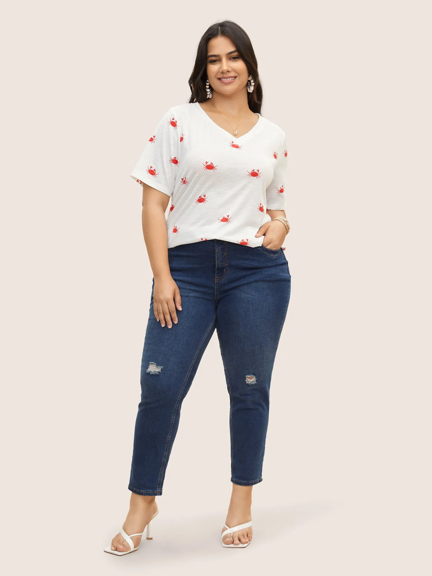 V Neck Marine Crab Print T-shirt sold by Bloomchic product image thumbnail 3