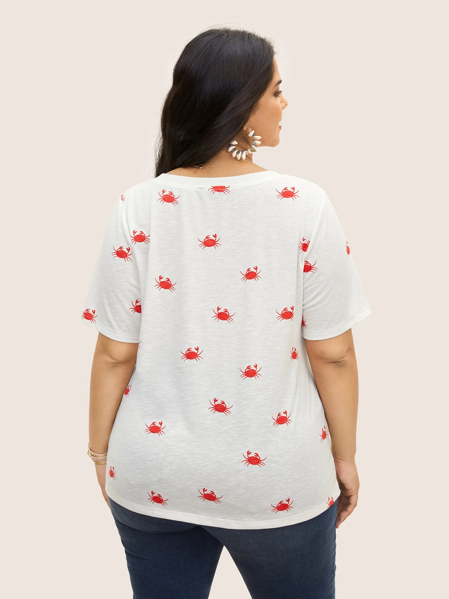 V Neck Marine Crab Print T-shirt sold by Bloomchic product image thumbnail 2