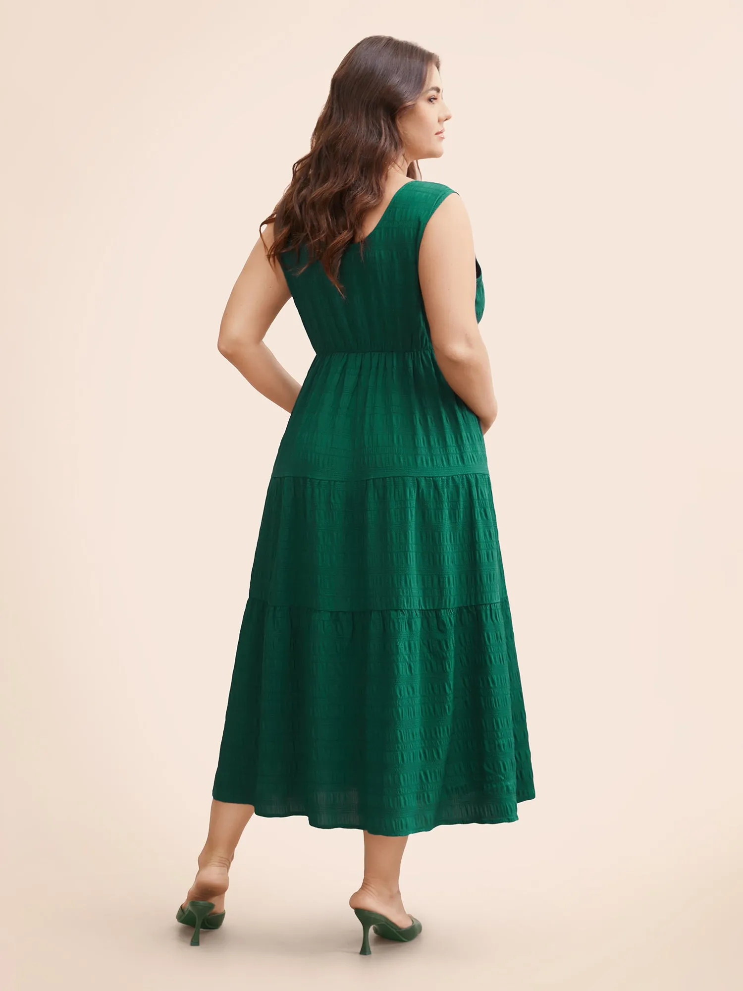 Textured Button Detail Ruffle Layered Hem Dress sold by Bloomchic product image thumbnail 3