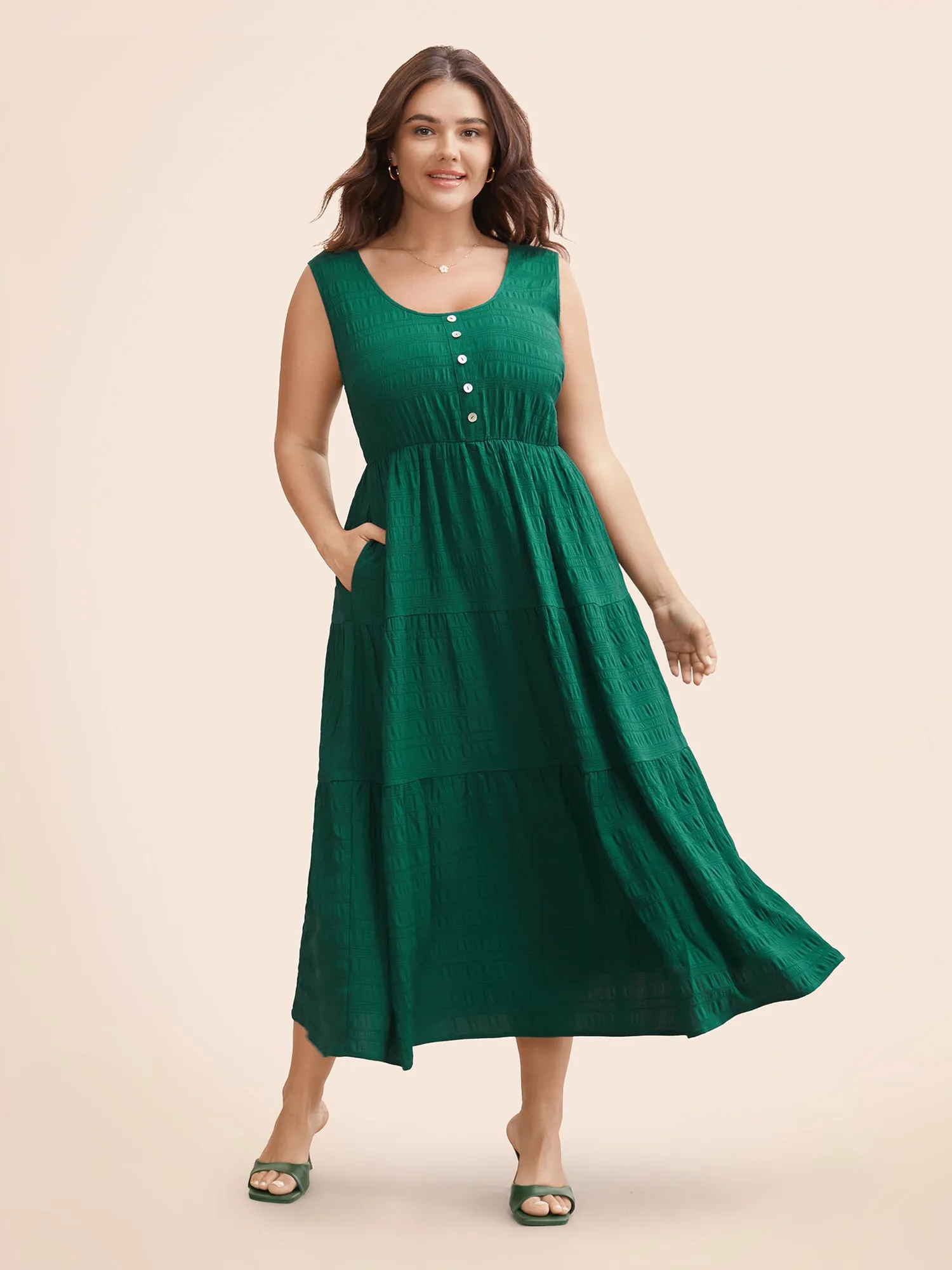 Textured Button Detail Ruffle Layered Hem Dress sold by Bloomchic product image thumbnail 2