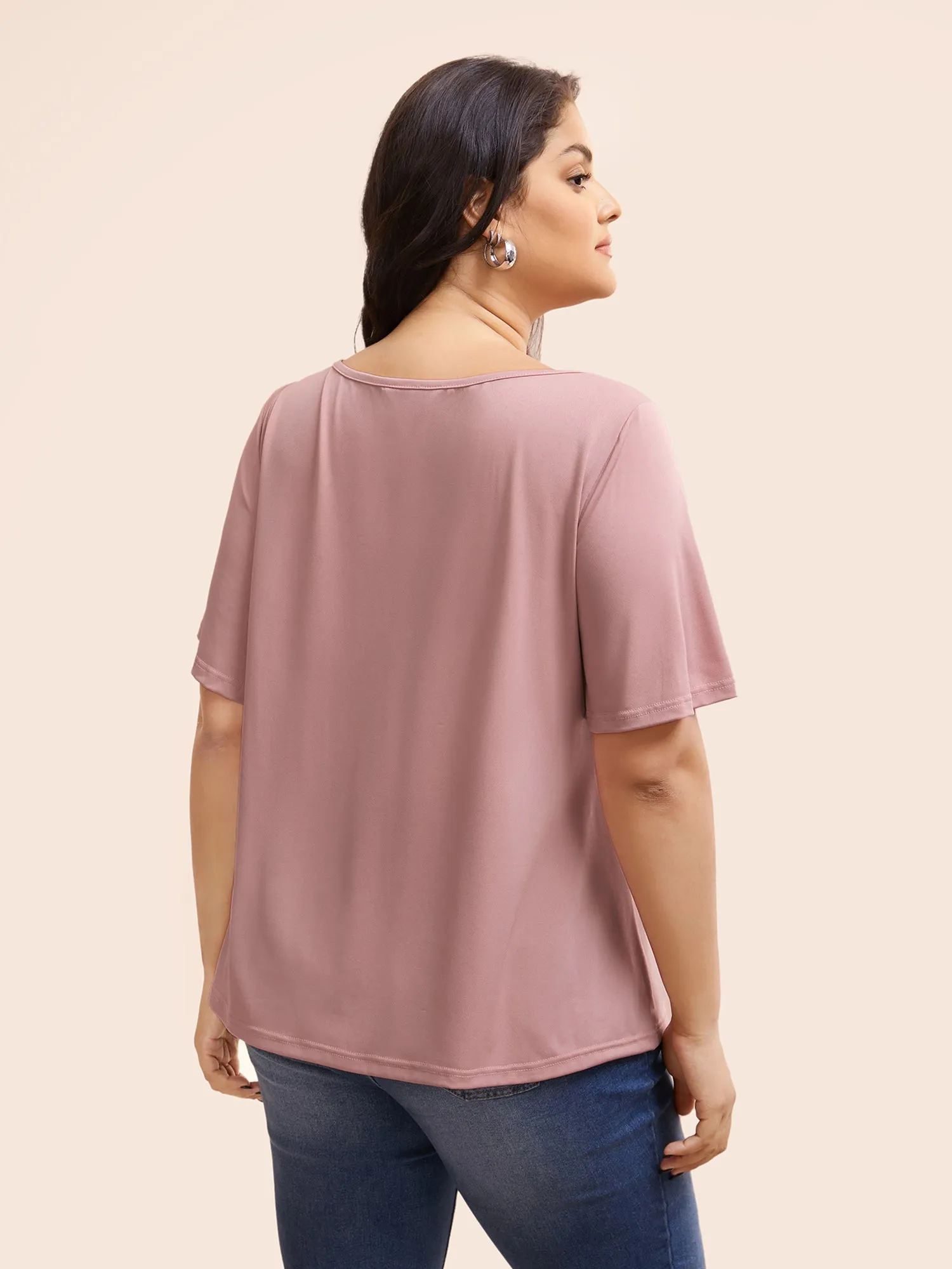 Solid Round Neck Plicated Detail T-shirt sold by Bloomchic product image thumbnail 3